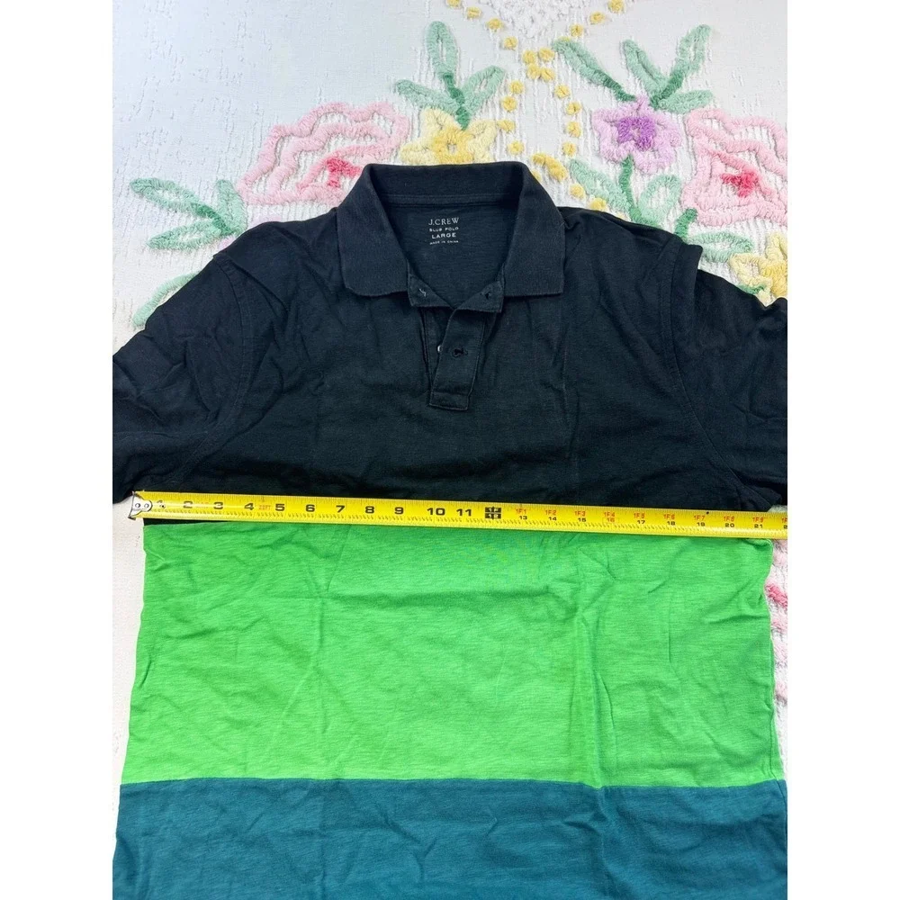 J.Crew Men's Colorblock Polo Shirt‎ XL Black Green Teal Short Sleeve Cotton